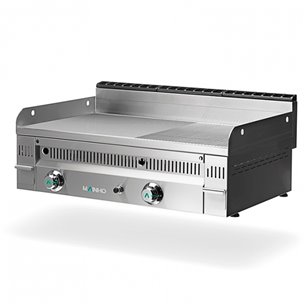 Fry-Top a Gas Acero Rectificado Placa 1/2 Lisa 1/2 Ranurada Serie Euro-Snack 910x600x250h mm MAINHO PLR-90 N