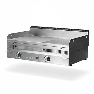 Mainho- Fry-Top a Gas Acero Rectificado Placa Ranurada Serie Euro-Snack 910x600x250h mm MAINHO PLRR-90 N