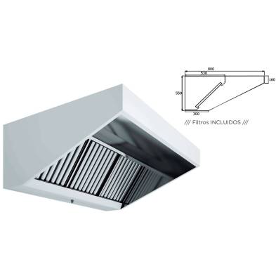 Clima Hosteleria- Campana Mural Snack Techo Bajo Elevado Fondo 800 SIN TURBINA de 1000x800x550h mm AVEIRO A10080CMB