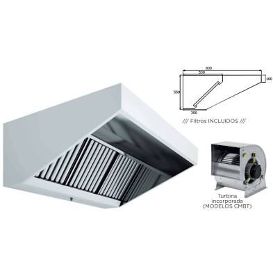 Clima Hosteleria- Campana Mural Snack Techo Bajo Elevado Fondo 800 CON TURBINA de 1000x800x550h mm AVEIRO A10080CMBT