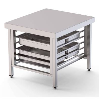 Clima Hosteleria- Mesa de Soporte Acero Inoxidable Para Hornos Con 6 Guias GN2/1 850x850x700h mm WTC085GN12O