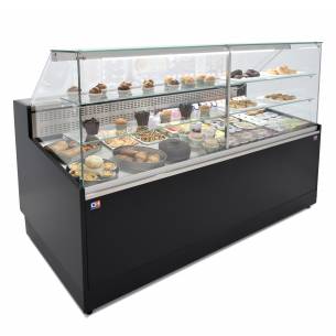 Clima Hosteleria- Vitrina Refrigerada Pastelería de 1,5 metros Fondo 973 mm Frío Estático - Exposición Inoxidable - 2 Estante...