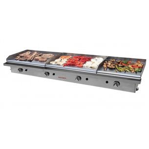 Plancha gas triple placa cromo duro 2 de 60 y 1 de 40