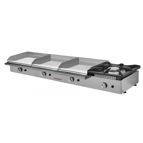Hostelbar- Plancha a Gas Profesional triple placa 40 cromo duro con fogón PKR444+40F