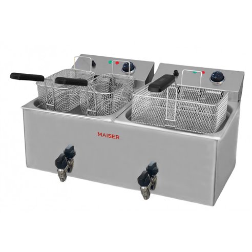Maiser- Freidora Eléctrica Profesional de 10+10 litros con 4 cestas grifo F12/103GX2