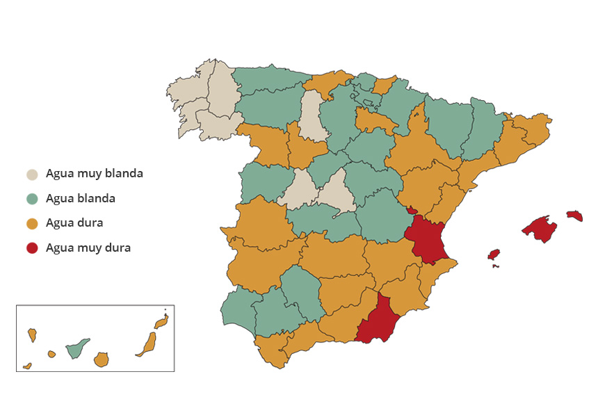 Mapa de la dureza del agua en españa