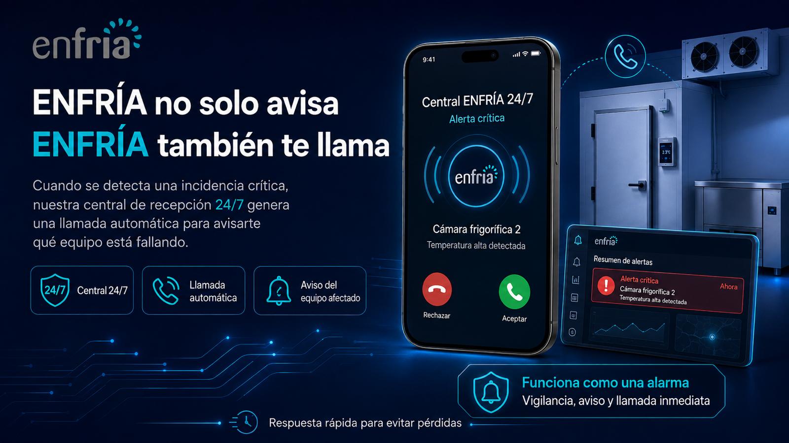 Llamada automática de la central ENFRIA 24/7 por incidencia crítica