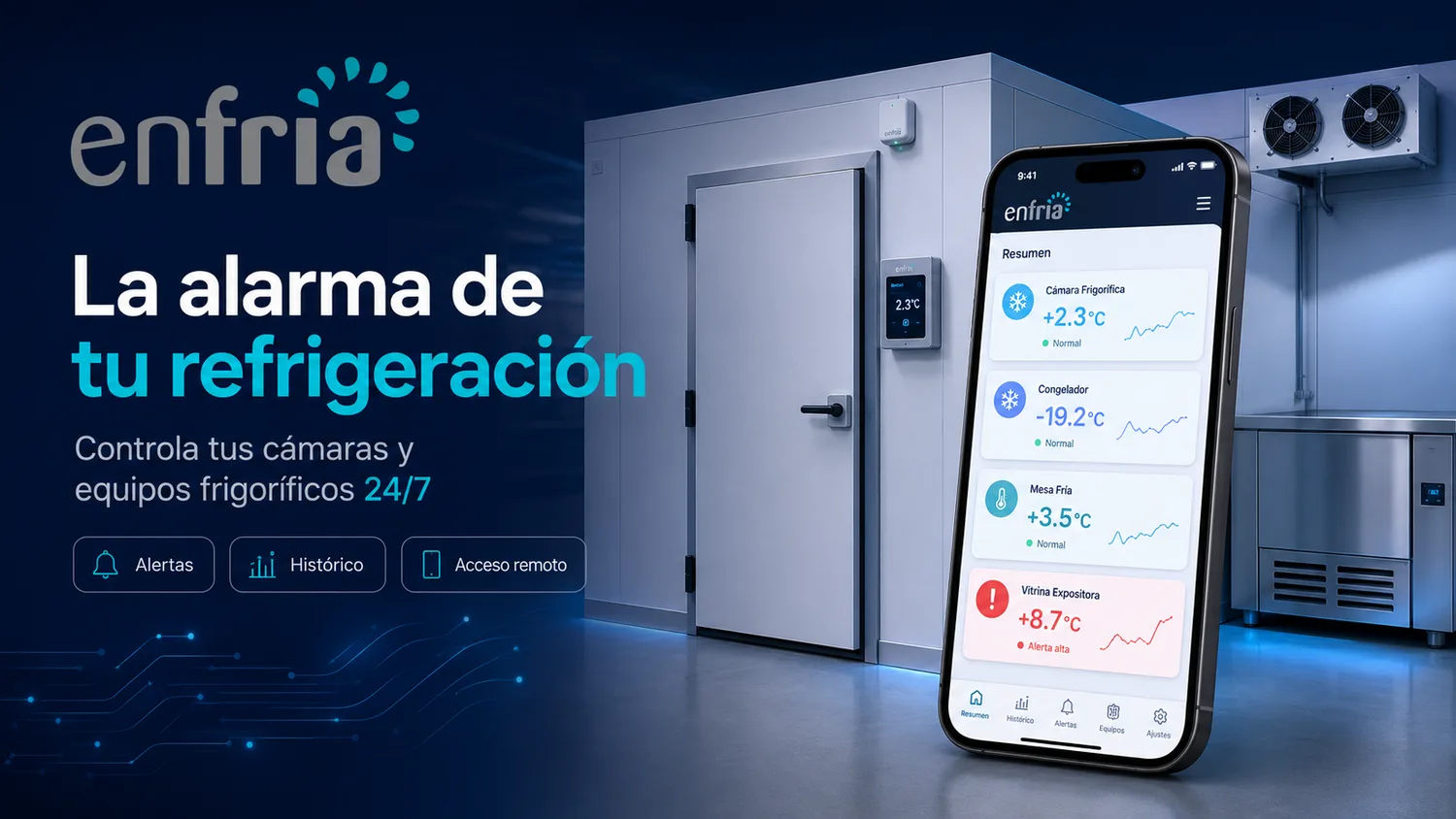 ENFRIA Watch monitorizando una cámara frigorífica desde el móvil